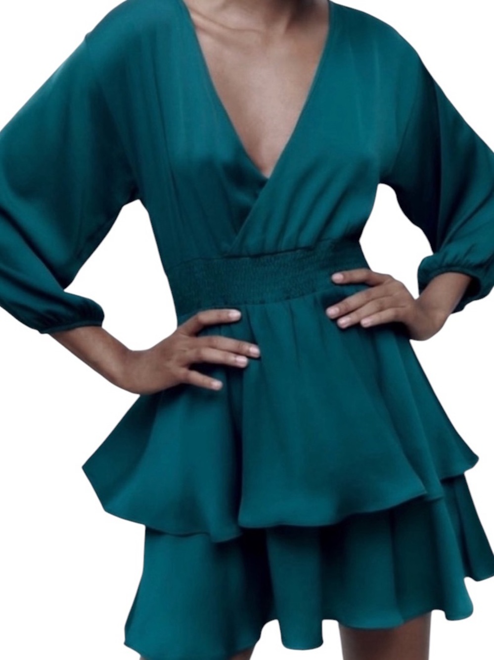ZARA Satin Teal Ruffle Mini Dress size Women’s XS